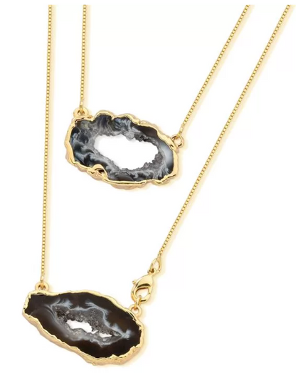 Collana placcata oro con 2 geode naturali