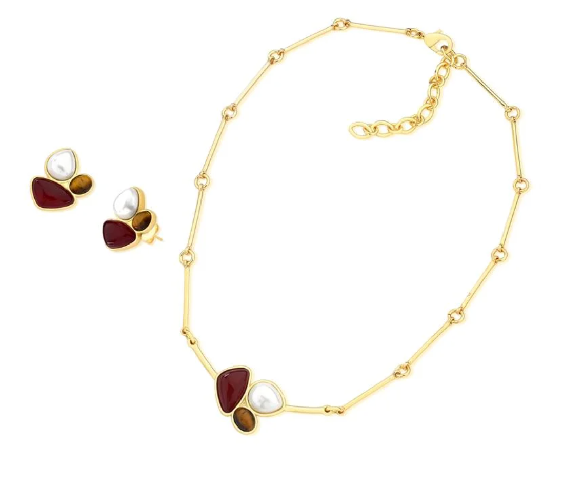 Set orecchini e collana placcati oro Simbiose