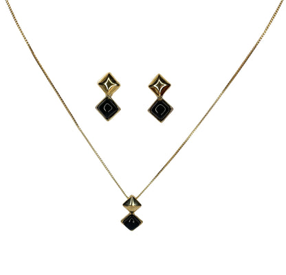 Set Orecchini e Collana placcati oro e pietra di Agata Nera